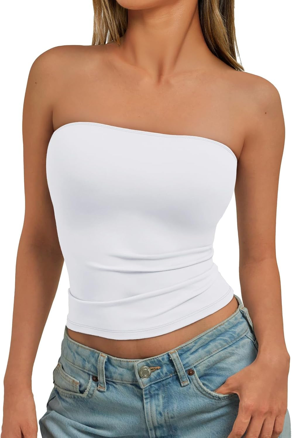 Womens Strapless Tube Tops Basic Backless Sleeveless Bandeau Going Out Crop Tops Cute 2025 Summer Clothes