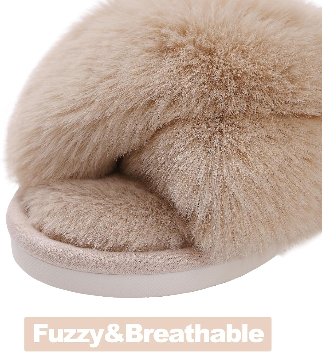 Women'S Fuzzy Slippers Cross Band Memory Foam House Slippers Open Toe