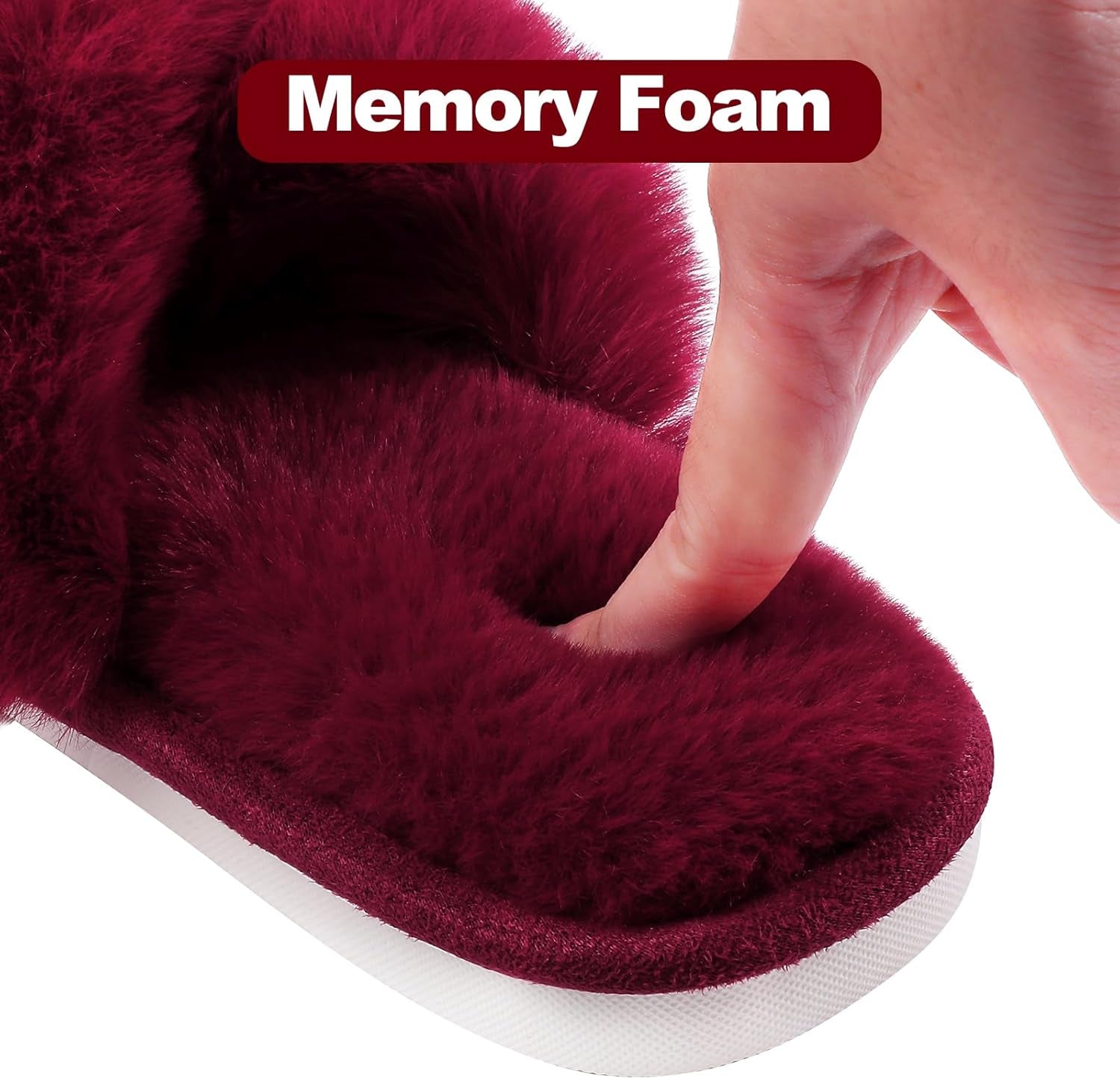 Women'S Fuzzy Slippers Cross Band Memory Foam House Slippers Open Toe