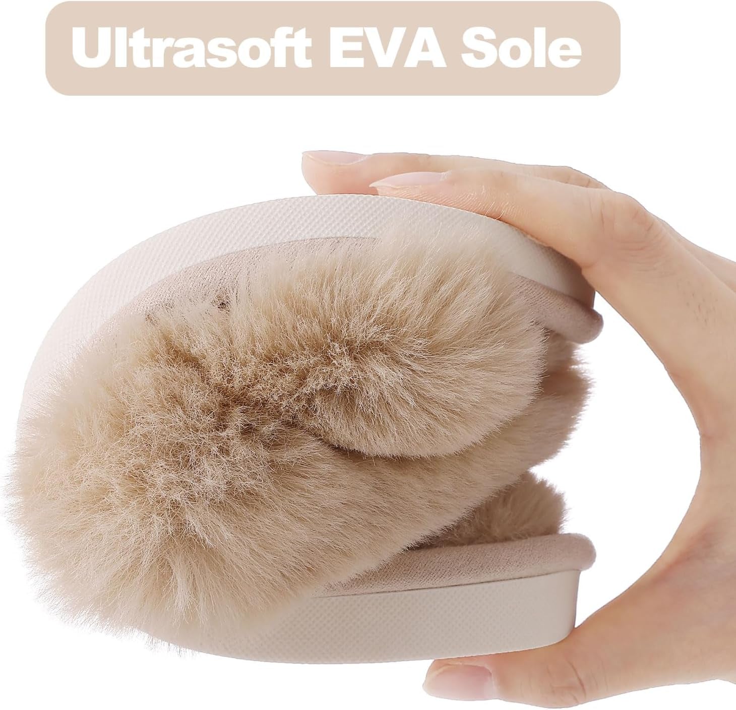 Women'S Fuzzy Slippers Cross Band Memory Foam House Slippers Open Toe