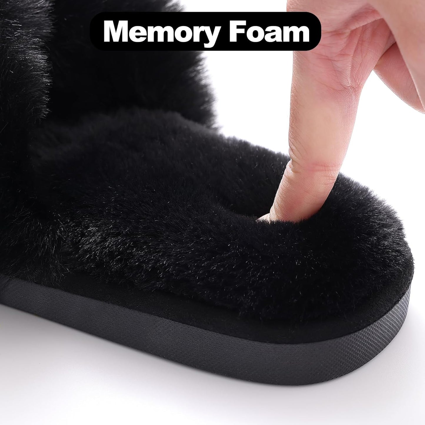 Women'S Fuzzy Slippers Cross Band Memory Foam House Slippers Open Toe