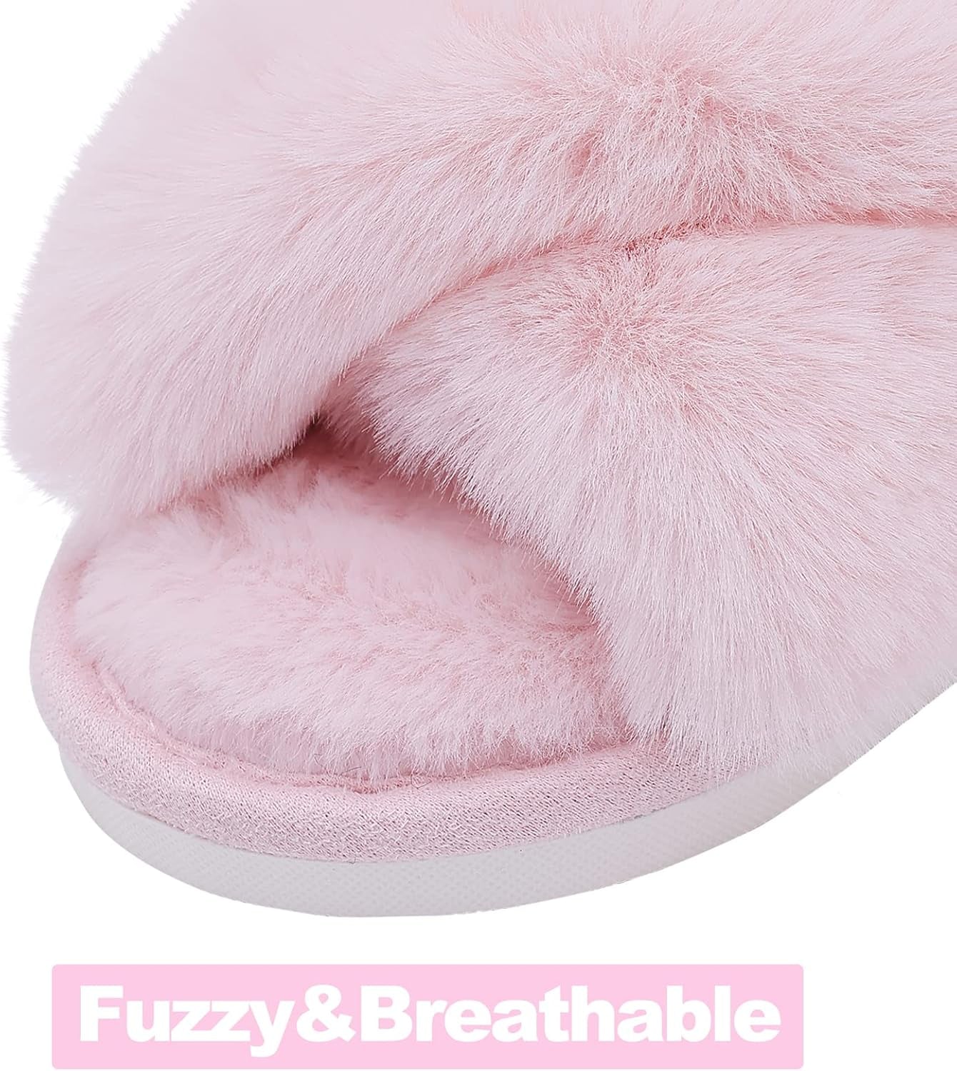 Women'S Fuzzy Slippers Cross Band Memory Foam House Slippers Open Toe