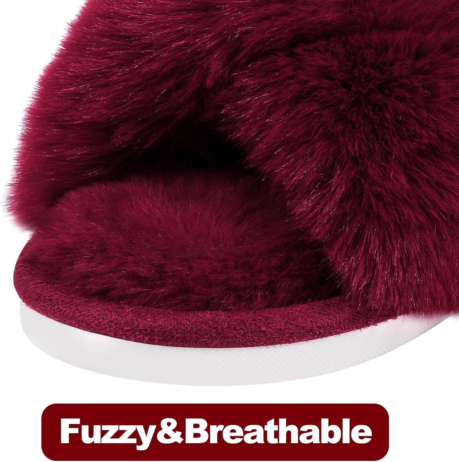 Women'S Fuzzy Slippers Cross Band Memory Foam House Slippers Open Toe