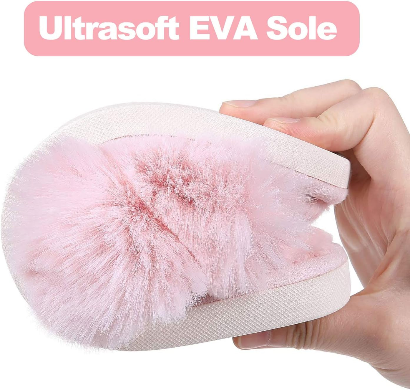 Women'S Fuzzy Slippers Cross Band Memory Foam House Slippers Open Toe