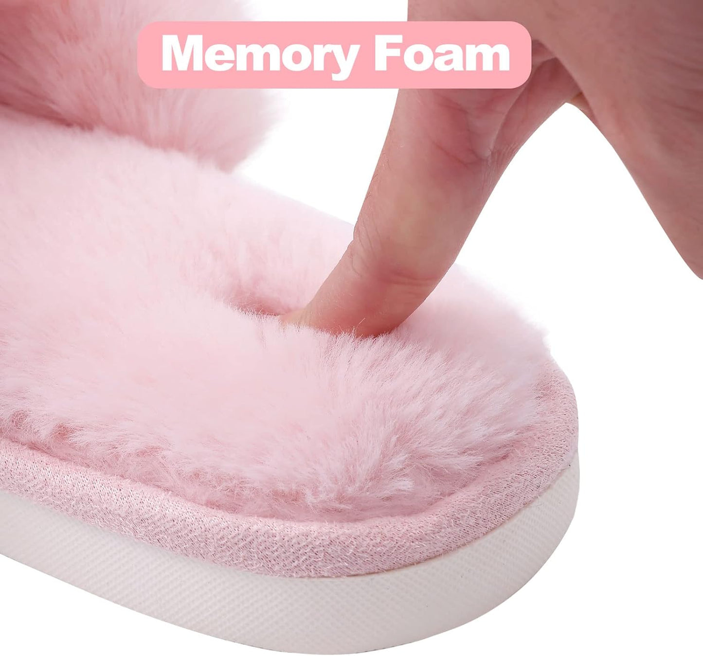 Women'S Fuzzy Slippers Cross Band Memory Foam House Slippers Open Toe