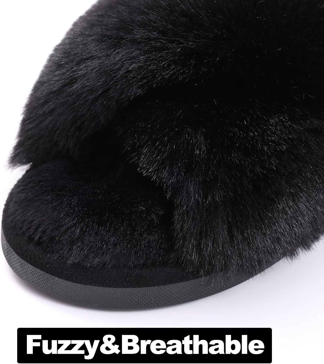 Women'S Fuzzy Slippers Cross Band Memory Foam House Slippers Open Toe