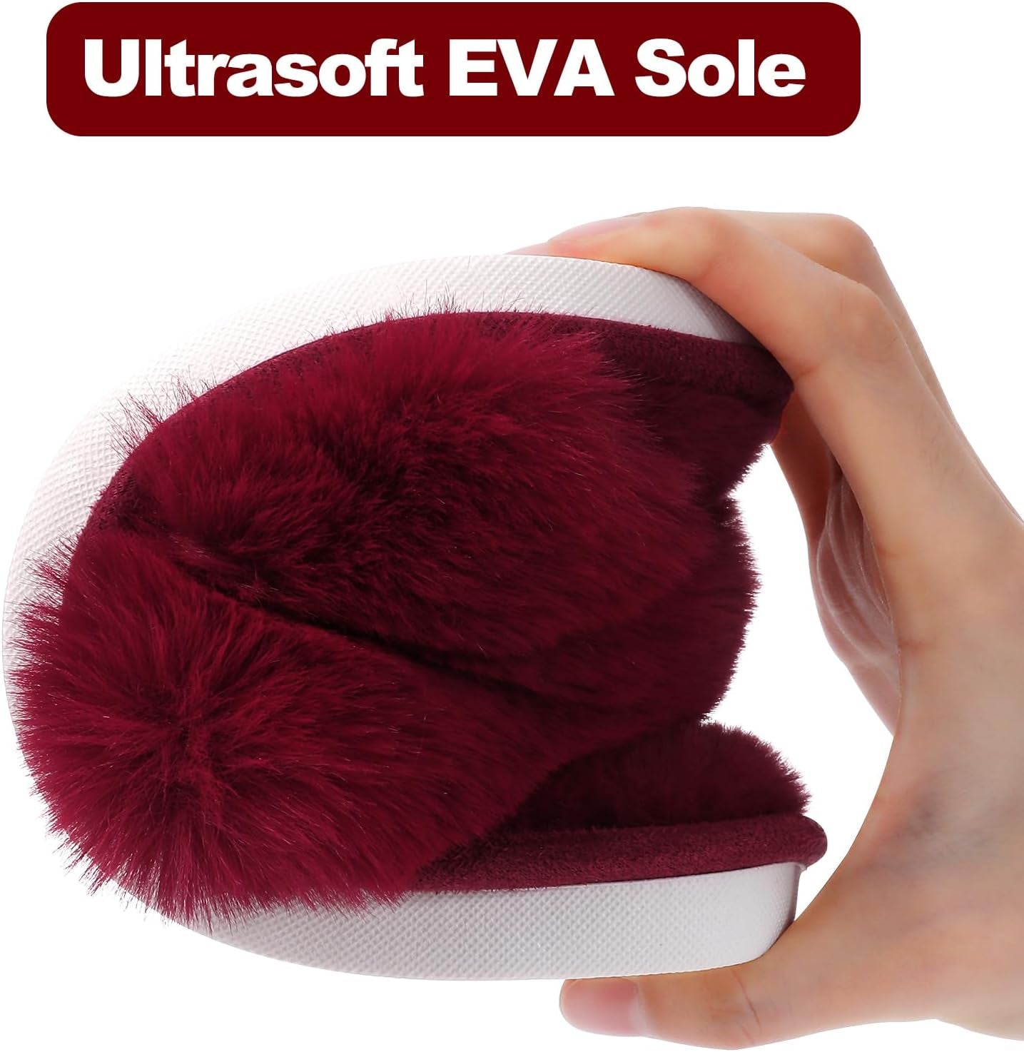 Women'S Fuzzy Slippers Cross Band Memory Foam House Slippers Open Toe