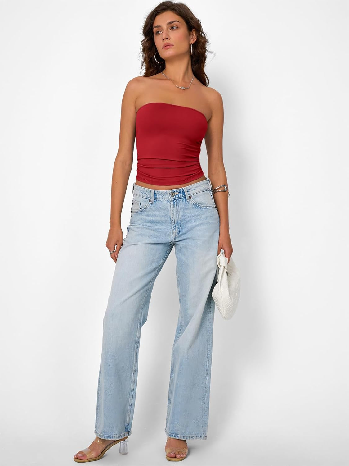 Womens Strapless Tube Tops Basic Backless Sleeveless Bandeau Going Out Crop Tops Cute 2025 Summer Clothes