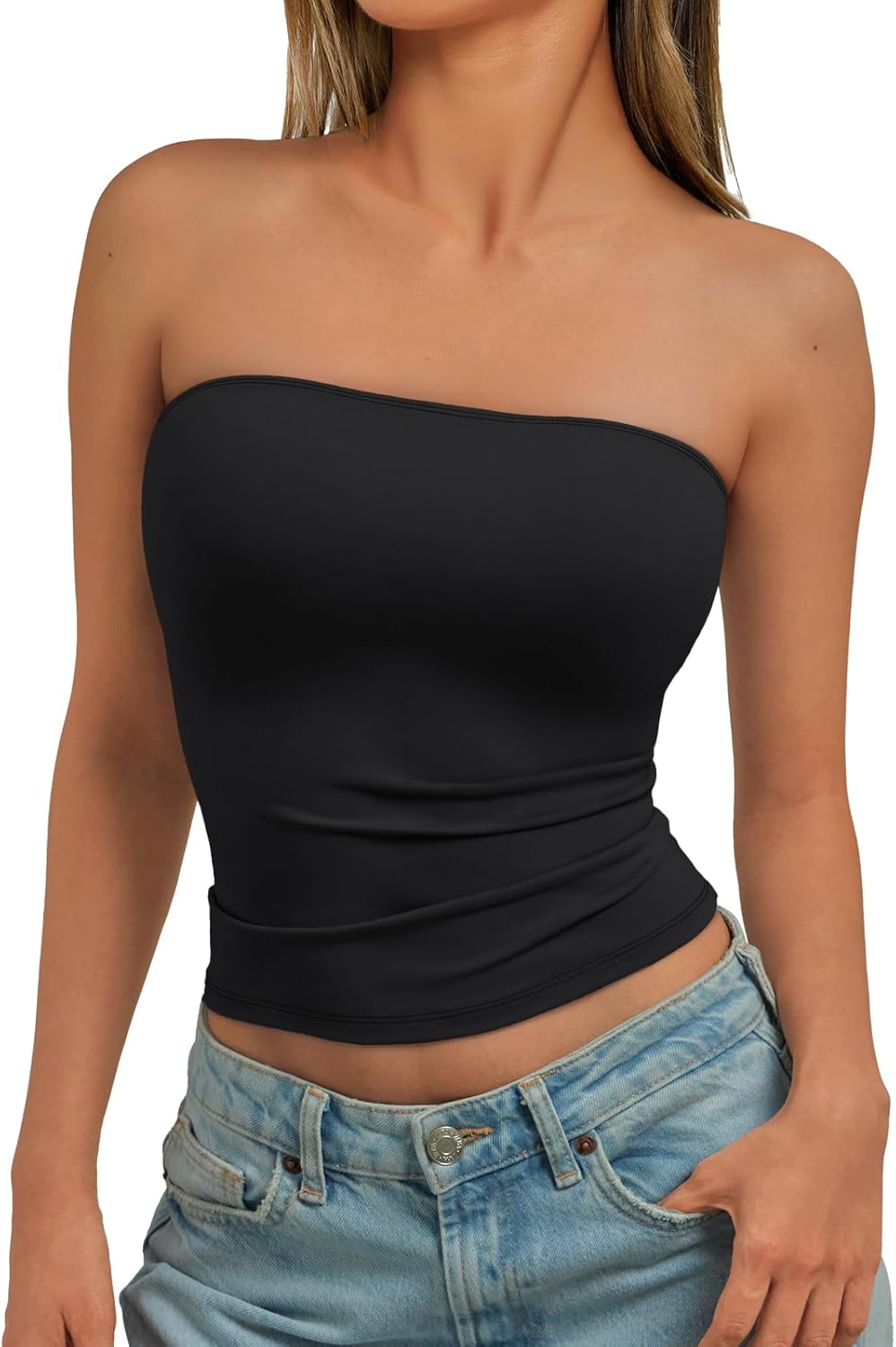 Womens Strapless Tube Tops Basic Backless Sleeveless Bandeau Going Out Crop Tops Cute 2025 Summer Clothes