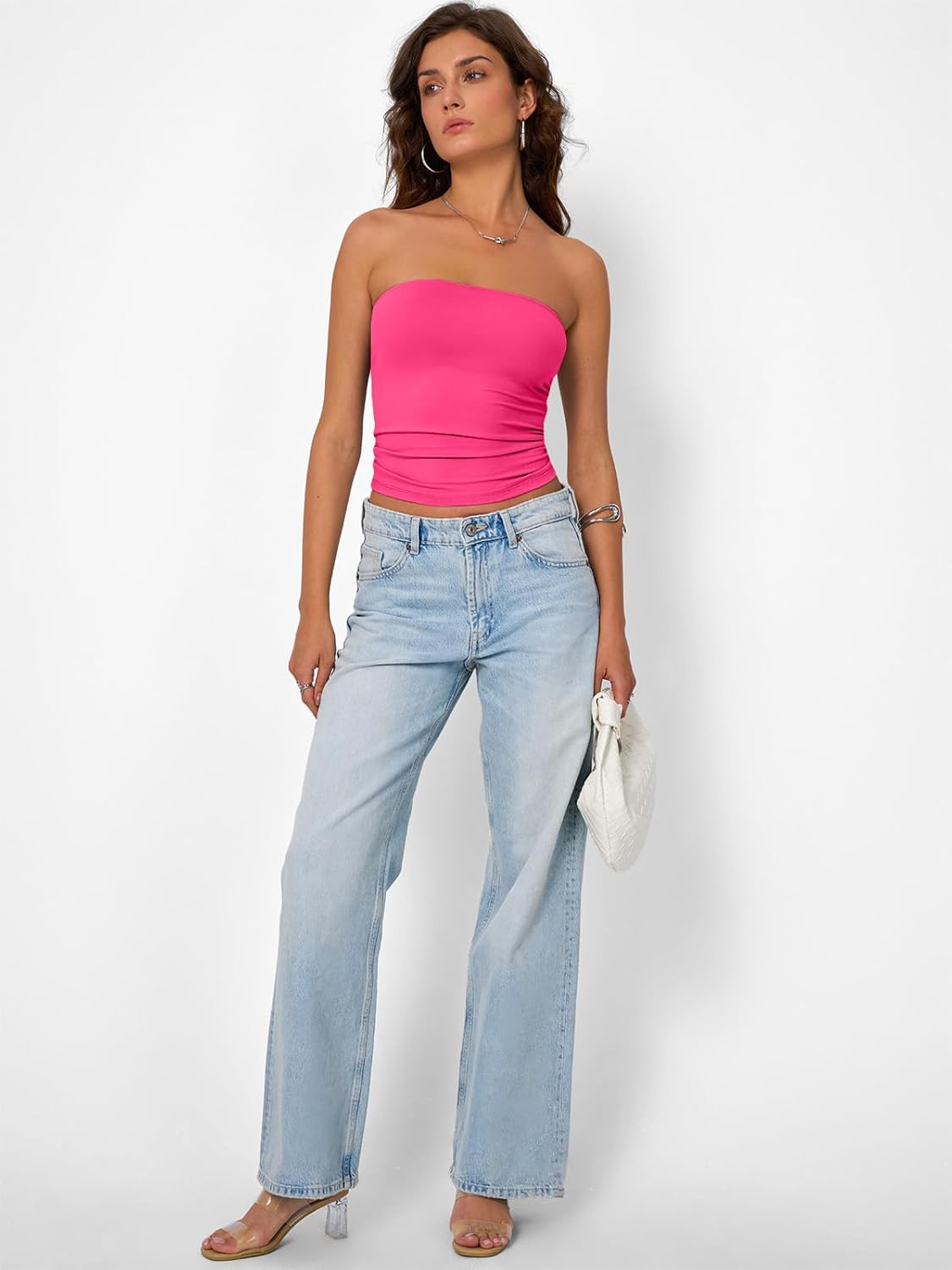 Womens Strapless Tube Tops Basic Backless Sleeveless Bandeau Going Out Crop Tops Cute 2025 Summer Clothes