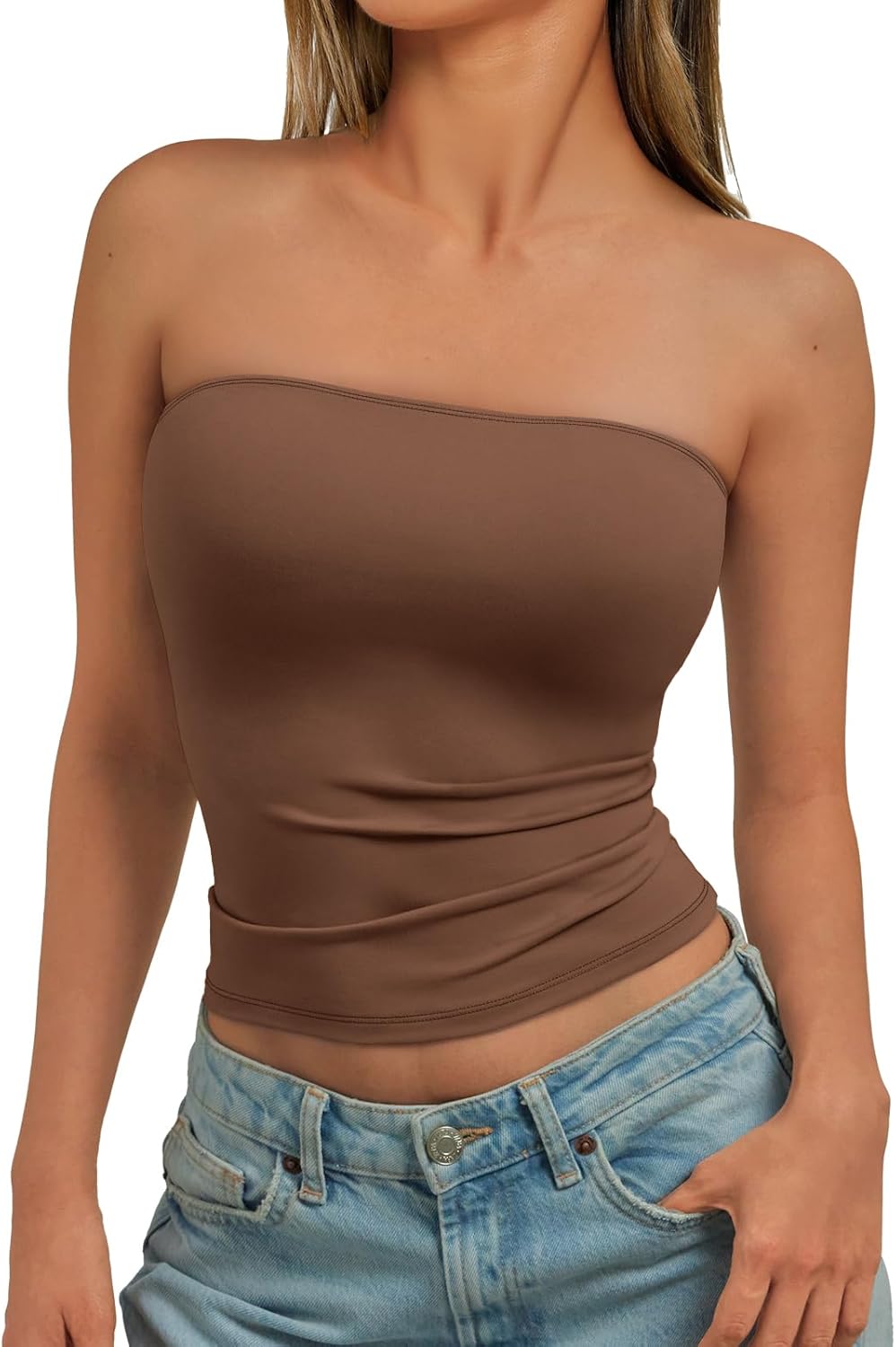 Womens Strapless Tube Tops Basic Backless Sleeveless Bandeau Going Out Crop Tops Cute 2025 Summer Clothes