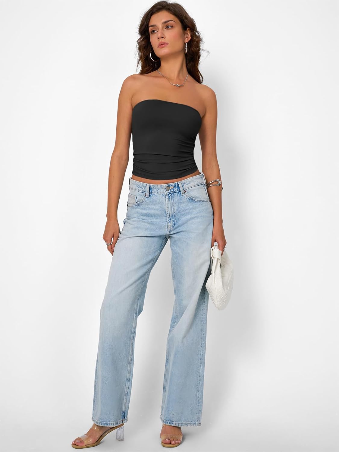 Womens Strapless Tube Tops Basic Backless Sleeveless Bandeau Going Out Crop Tops Cute 2025 Summer Clothes