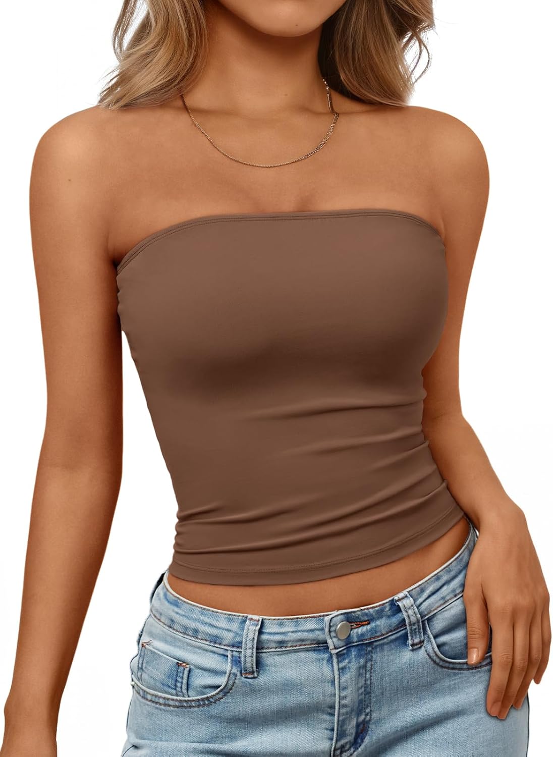 Womens Strapless Tube Tops Basic Backless Sleeveless Bandeau Going Out Crop Tops Cute 2025 Summer Clothes