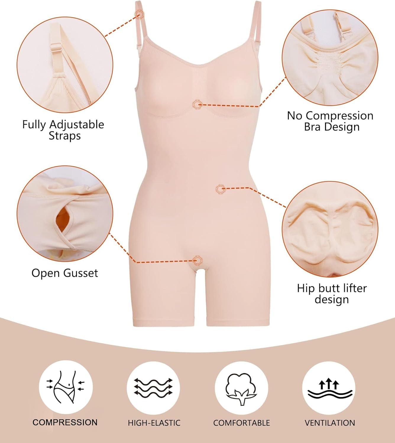 Women'S Shapewear Bodysuit Tummy Control Body Shaper Seamless Sculpting Snatched Waist Body Suit