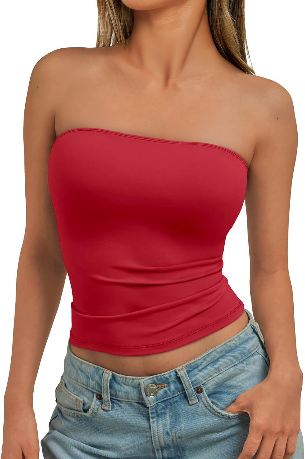 Womens Strapless Tube Tops Basic Backless Sleeveless Bandeau Going Out Crop Tops Cute 2025 Summer Clothes