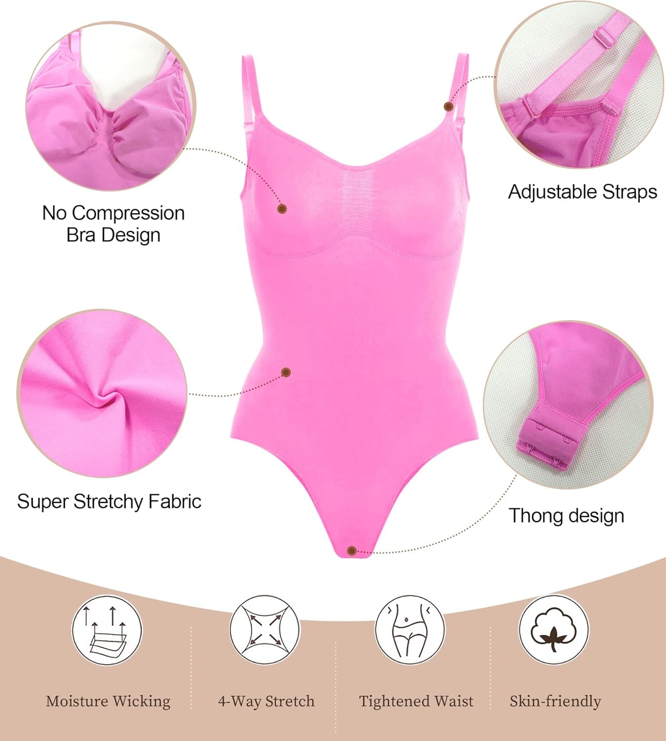 Women'S Shapewear Bodysuit Tummy Control Body Shaper Seamless Sculpting Snatched Waist Body Suit