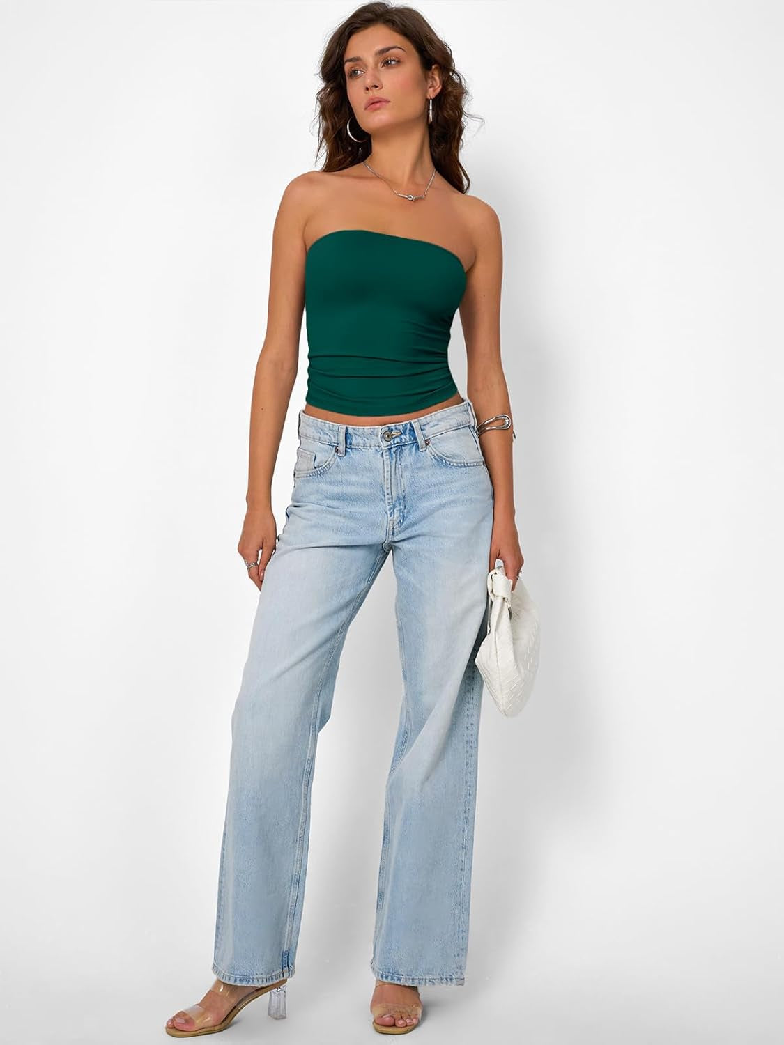 Womens Strapless Tube Tops Basic Backless Sleeveless Bandeau Going Out Crop Tops Cute 2025 Summer Clothes